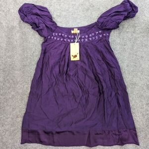 CIELO purple beaded cold shoulder elastic arms dress tunic size Medium BNWT